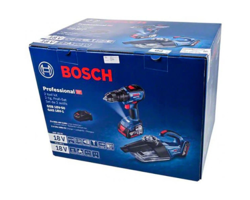 Набор инструментов Bosch, ударная дрель-шуруповерт GSB 18V-50 в L-BOXX 102, пылесос GAS 18V-1 Profes